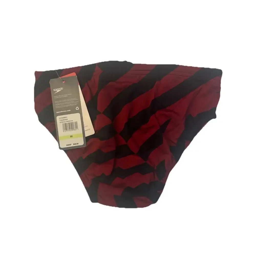 Speedo Endurance+ Swim Brief Mens 30 Red Black Print Swimsuit NWT